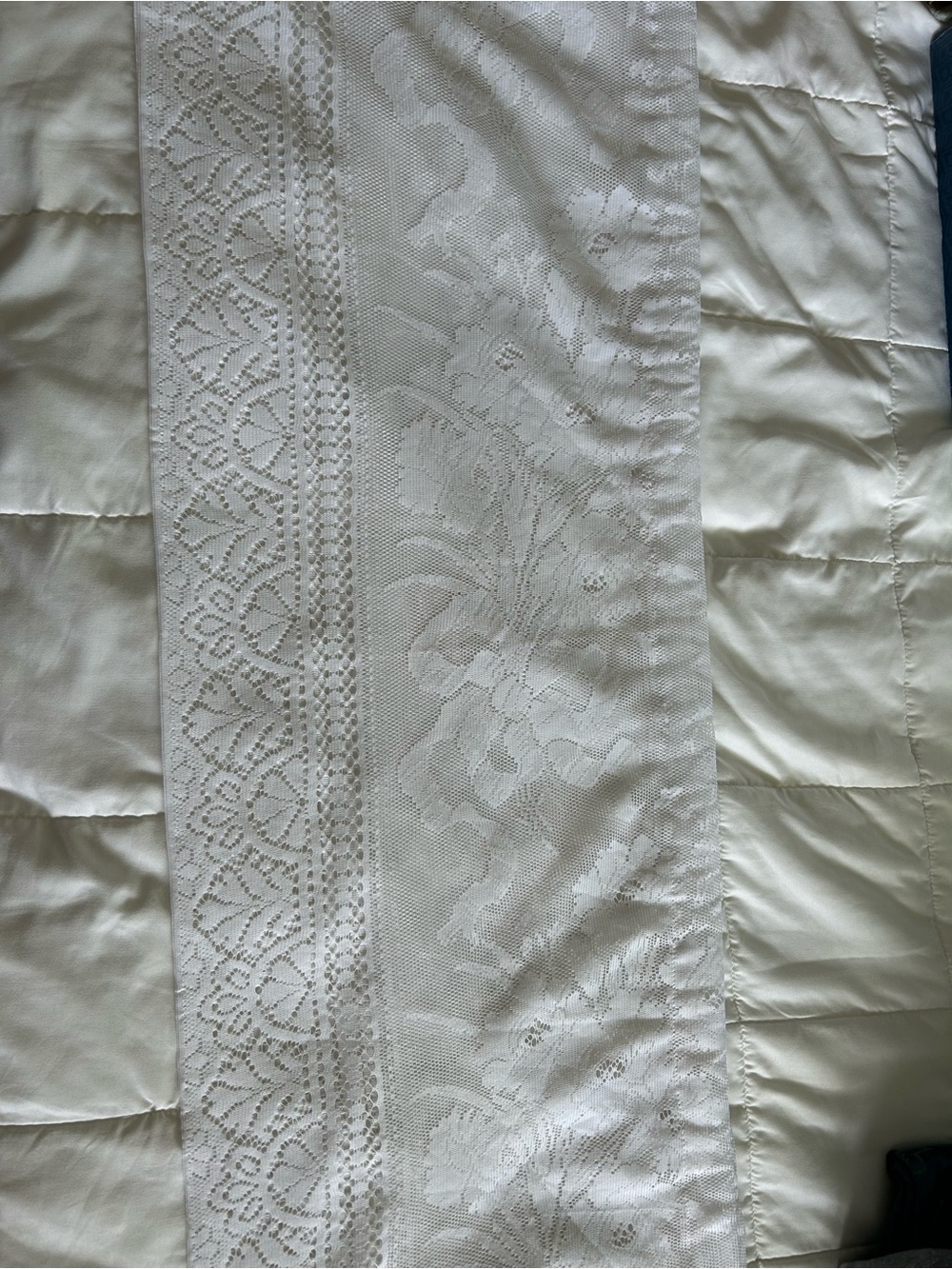 Vintage White Lace Curtain Panel/Valance with Floral and Scalloped Detail